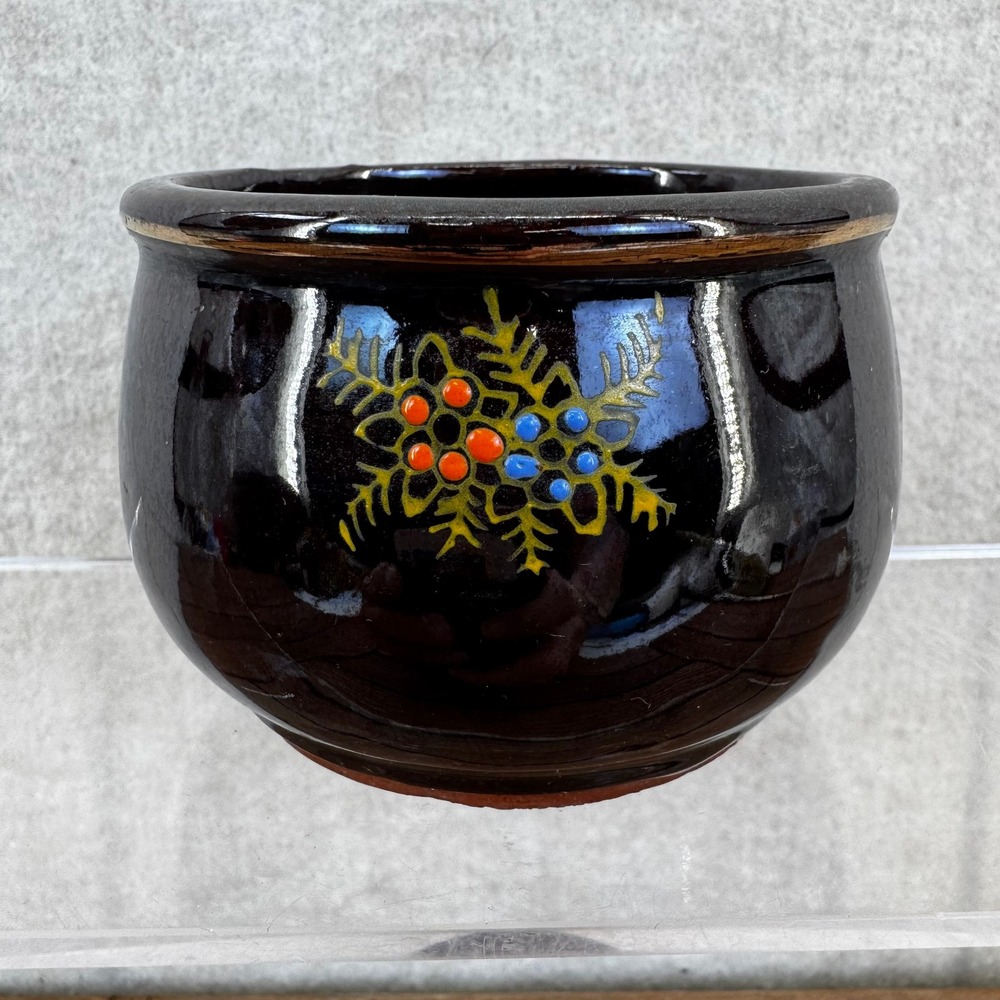 Vtg Redware Rossini Japan Moriage Rice Bowls - Hand Ptd Beaded Brown Glaze - Picture 2 of 7
